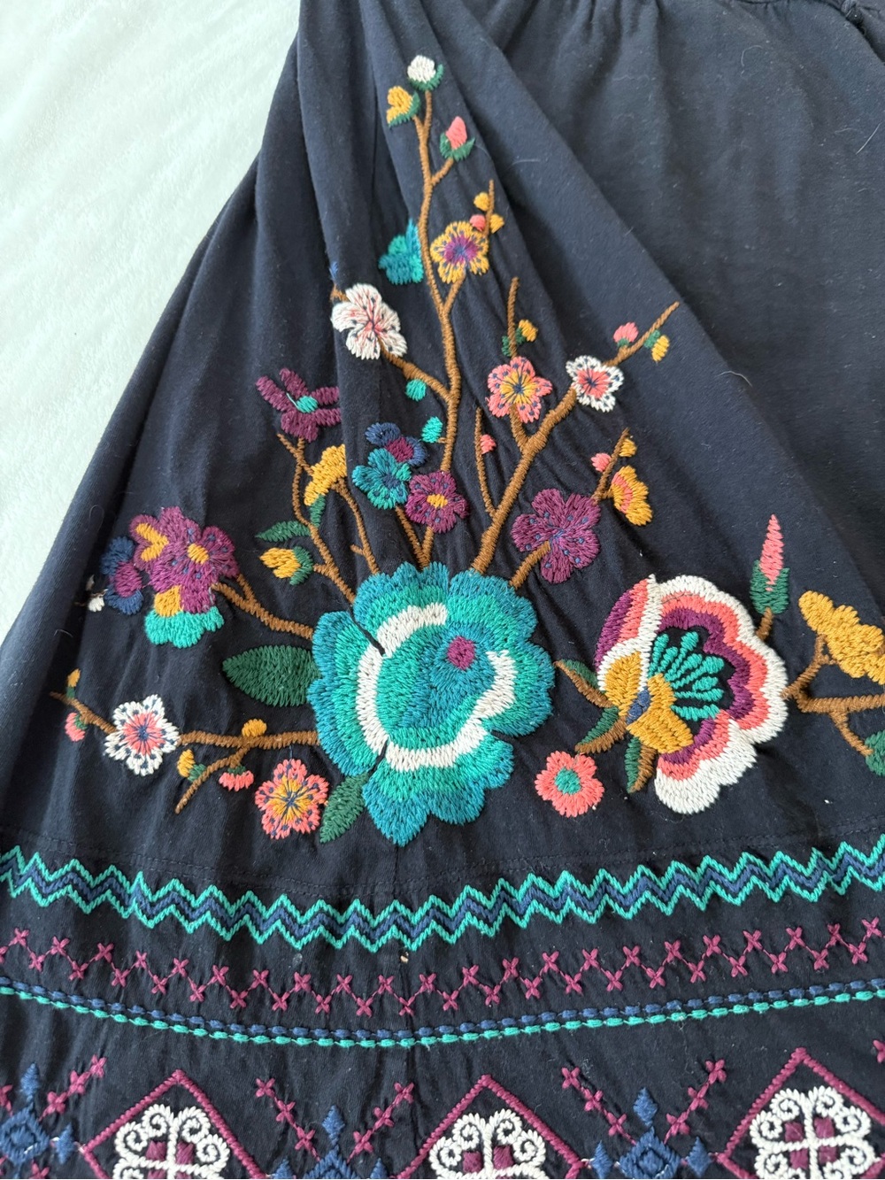 Johnny Was Biya Embroidered Floral Black Soft Dress Size Small E12 - Picture 7 of 8